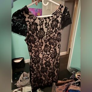 Nude and black lace dress